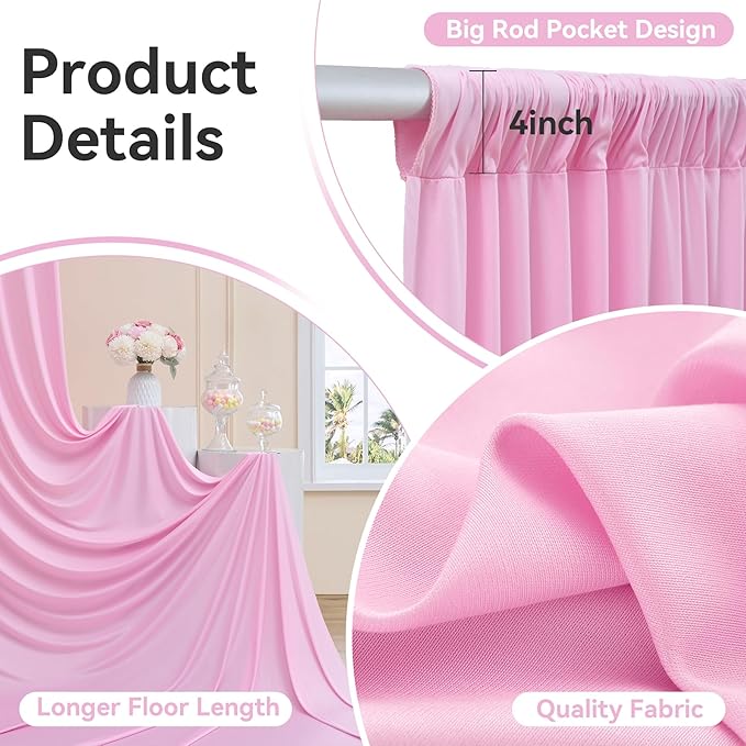20ftx14FT Wrinkle Free Pink Backdrop Curtain, 4 Panels 14FT Height Pink Wedding - Image 4
