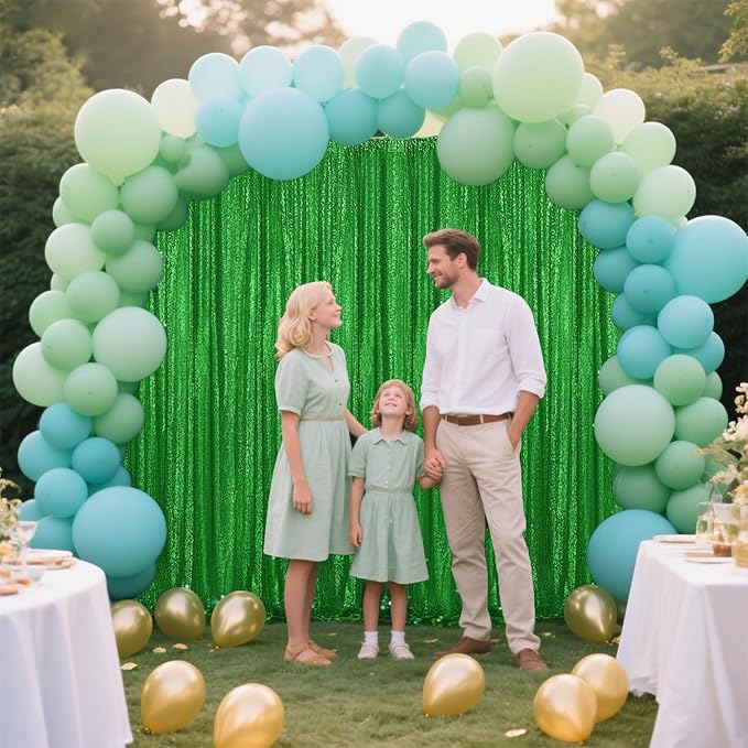 Green Sequin Backdrop Curtain 4 Pieces 2FTx8FT Glitter Photography Backdrop - Image 2