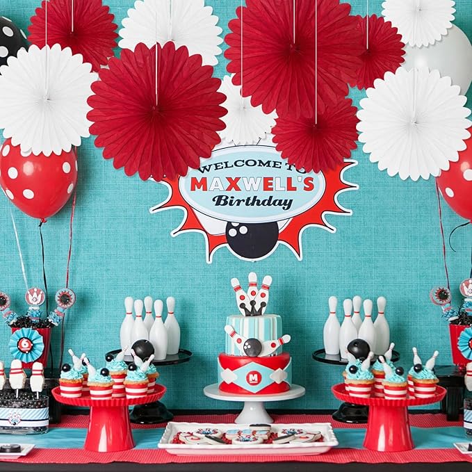 20 Pcs Red White Hanging Paper Fan, Round Paper Fans Decorations Set - Image 6
