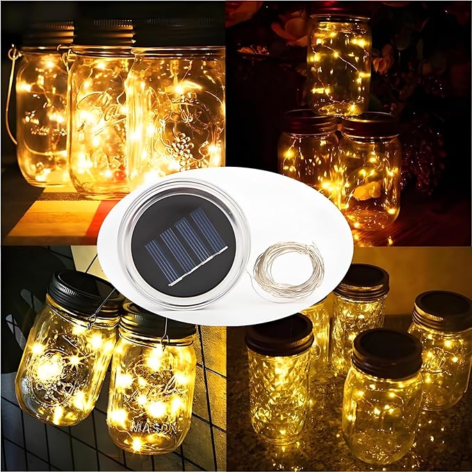 12 Pack Solar Mason Jar Lights for Outside, 30 LED Solar Mason Jar Lids Fairy - Image 8