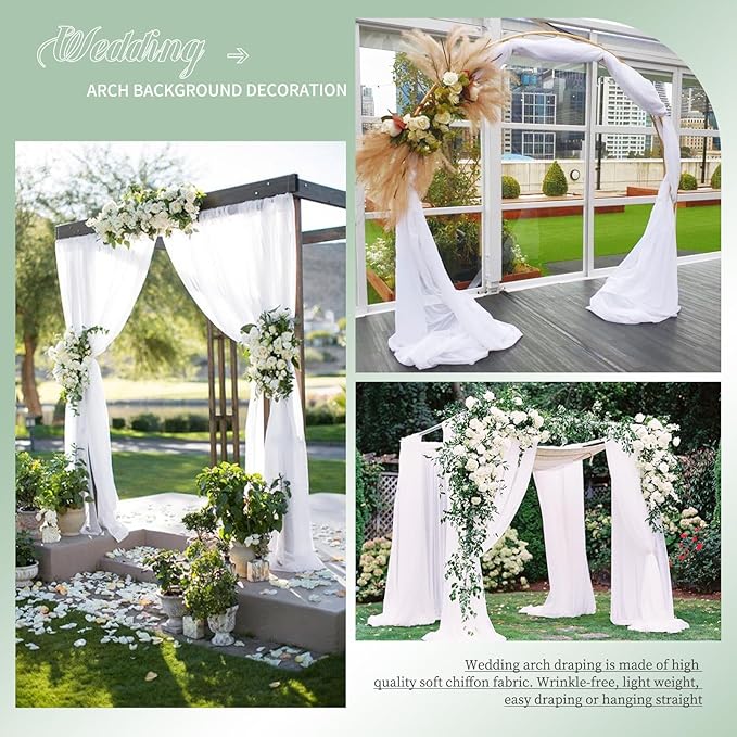 Wedding Arch Draping Fabric, 8 Panels 28" x 20ft White Sheer Chiffon Curtain - Image 7