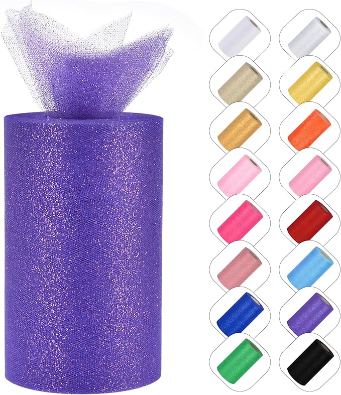 Glitter Tulle Rolls 6” by 50 Yards Sparkle Tulle Fabric Ribbon Sequin Tulle by ICOSHOW