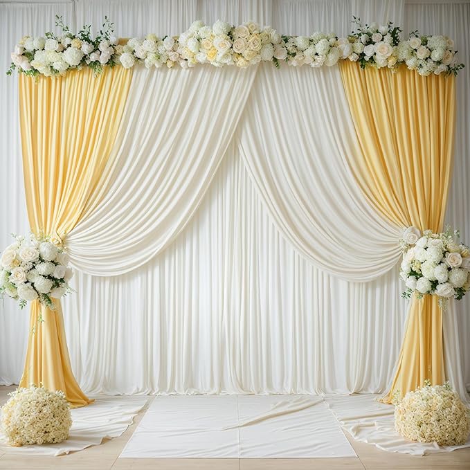 leegleri 50ftx12ft Wrinkle Free Ivory Backdrop Curtain, 10 Panels 12FT Height - Image 9