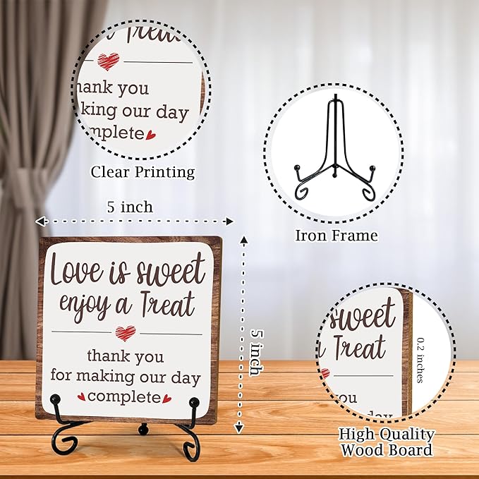 5“ Romantic Decor Plaque, Love Is Sweet Enjoy A Treat Table Sign - Image 2