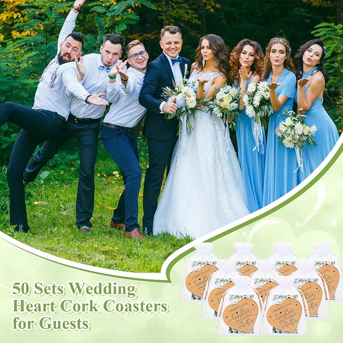 Uiifan 50 Set Wedding Favors for Guest Coaster Gifts Bulk Heart Shaped Coasters - Image 6