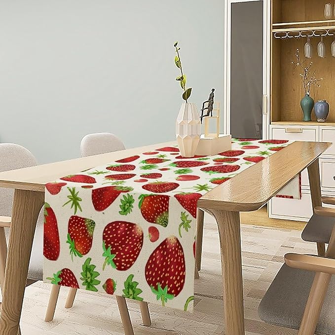 Strawberry Table Runner Spring Summer Fruit Wild Berry Forest Garden Dinner - Image 2