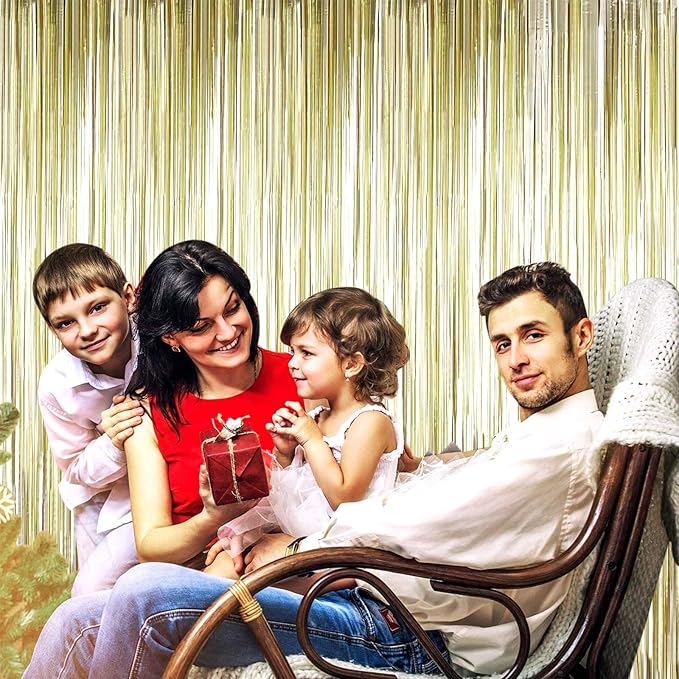 4 Pack Light Gold Foil Fringe Curtain Backdrop, 3.28Ft x 8.2Ft Metallic Tinsel - Image 6