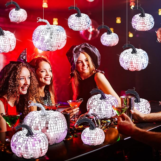 Lenwen 12 Pcs Artificial Disco Pumpkin Glitter Mirror Pumpkin - Image 5