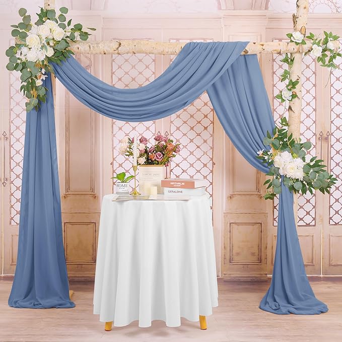 Wedding Arch Draping Fabric, 4 Panels 28" x20ft Dusty Blue Sheer Chiffon - Image 5