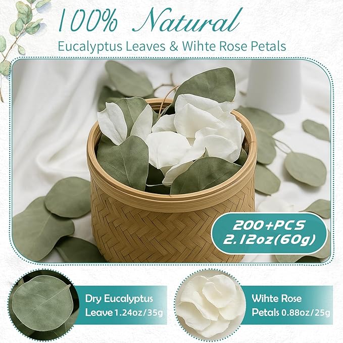 Real White Rose Petals & Natural Eucalyptus Leaves 2.12oz, Freeze Dried Flower - Image 3