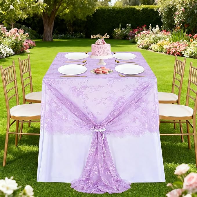 Light Purple Tablecloth Outdoor Lace Table Fabric 2pcs 60x120 Inch - Image 4
