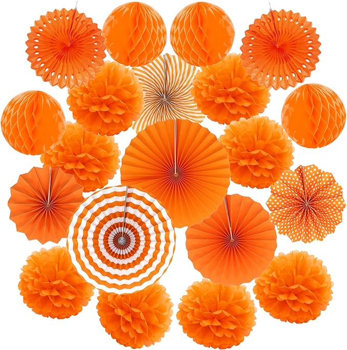 Hanging Paper Fan Set, Tissue Paper Pom Poms Flower Fan and Honeycomb Balls by Recosis