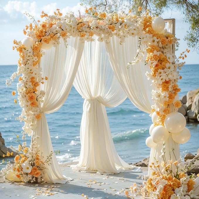 Wedding Arch Draping Fabric, 2 Panels 28" x 19Ft Ivory Wedding Arch Drapes - Image 5