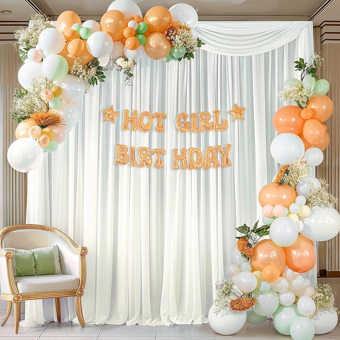 10ft x 10ft Beige Backdrop Curtains, Wrinkle-Free Sheer Chiffon Fabric Photo - Image 5