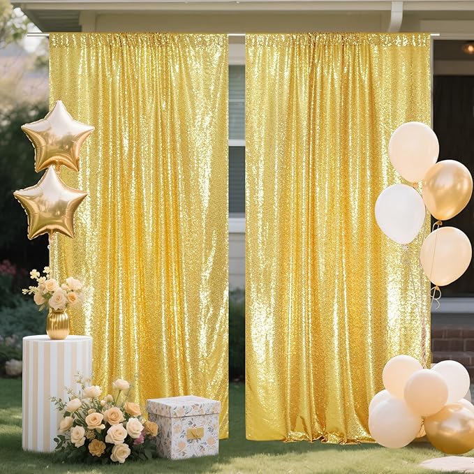 SquarePie Sequin Backdrop Curtain 8FT x 10FT Gold Satin Backing Fabric - Image 5