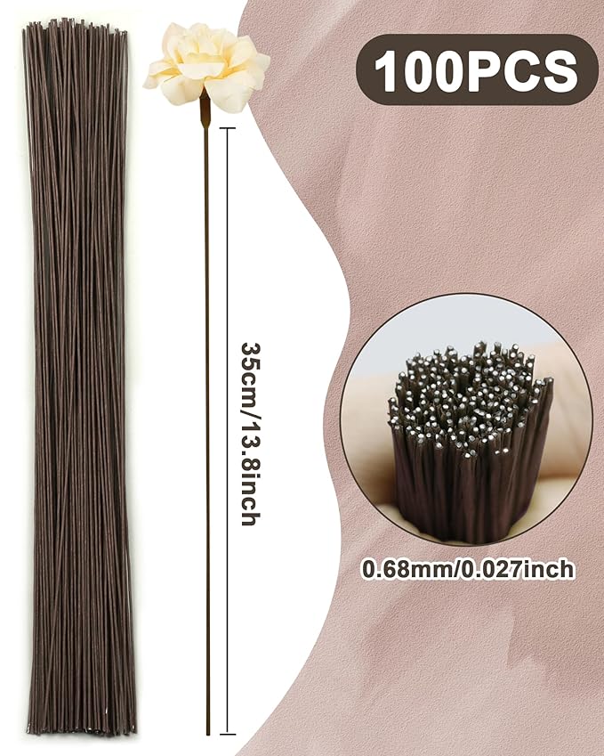 100 PCS FIVEIZERO 26 Gauge Beown Floral Wire Stems - Image 2