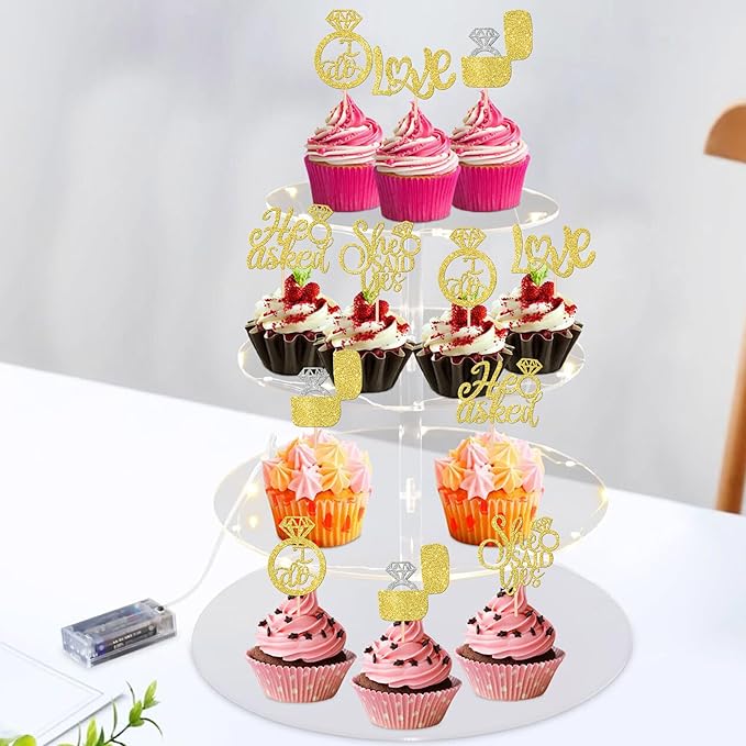 30 PCS He Asked She Said Yes Cupcake Toppers Love I Do Diamond Ring Cupcake - Image 4