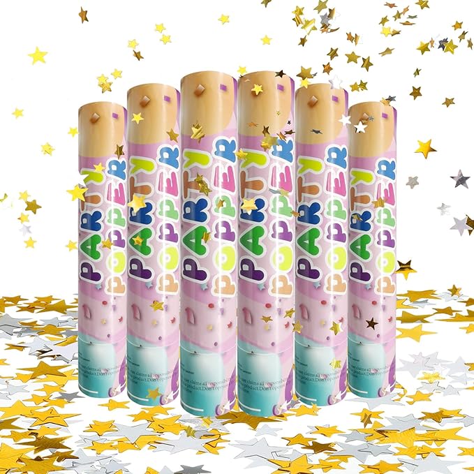 6 Pack Gold Silver Star Confetti Poppers, 12 Inch Confetti Cannon Party Poppers by Zankubom