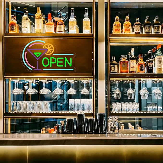 Open Neon Signs for Business, USB Dimmable Cocktails Neon Light for Beer Bar - Image 7
