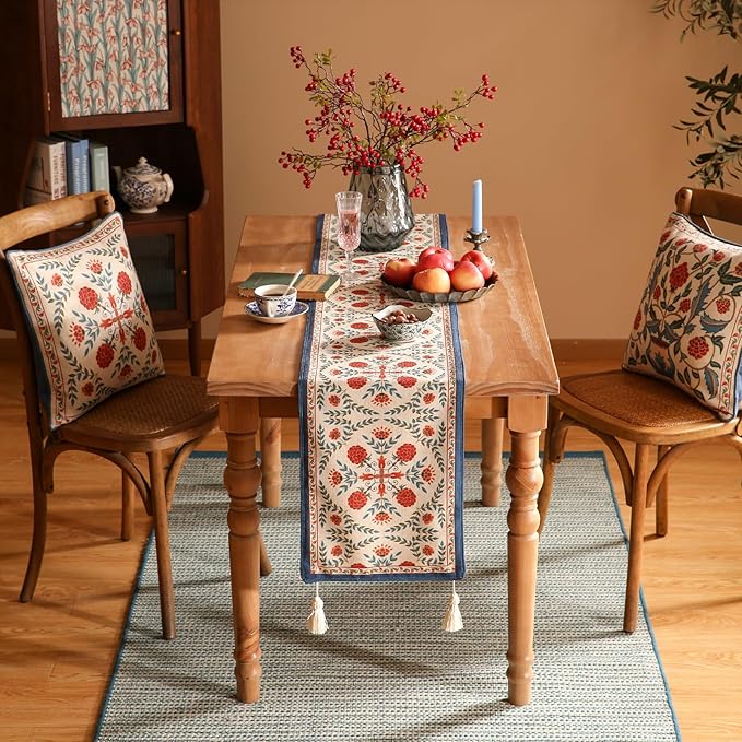 patdrea Designer Vintage Bright Farmhouse Linen Table Runner 102 Inch Long - Image 6