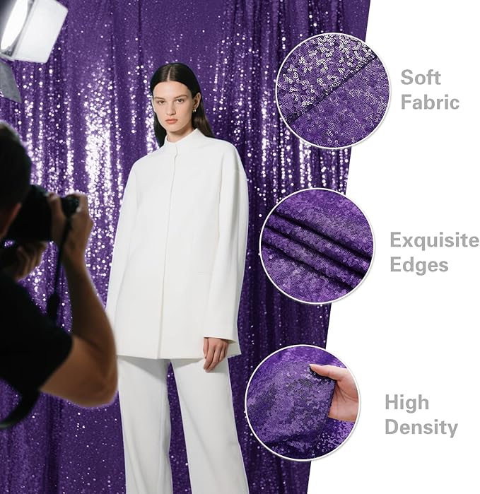 Purple Sequin Backdrop Curtain 4 Pieces 2FTx8FT Glitter Photography Backdrop - Image 5