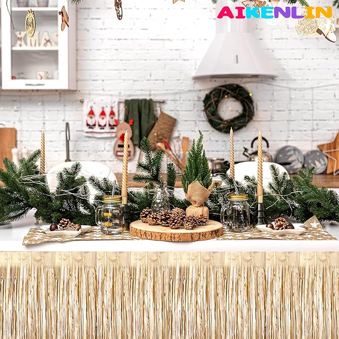 6 Pack 29x108 Inch Metallic Foil Fringe Tinsel Table Skirts Banner - Image 3