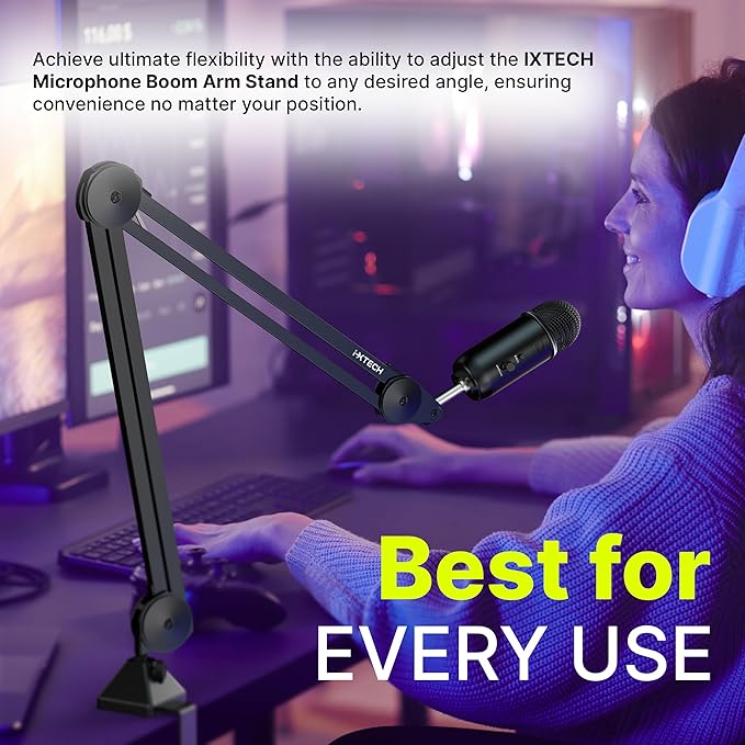 IXTECH Microphone Boom Arm Stand, Heavy Duty Adjustable Mic Stand - Image 6