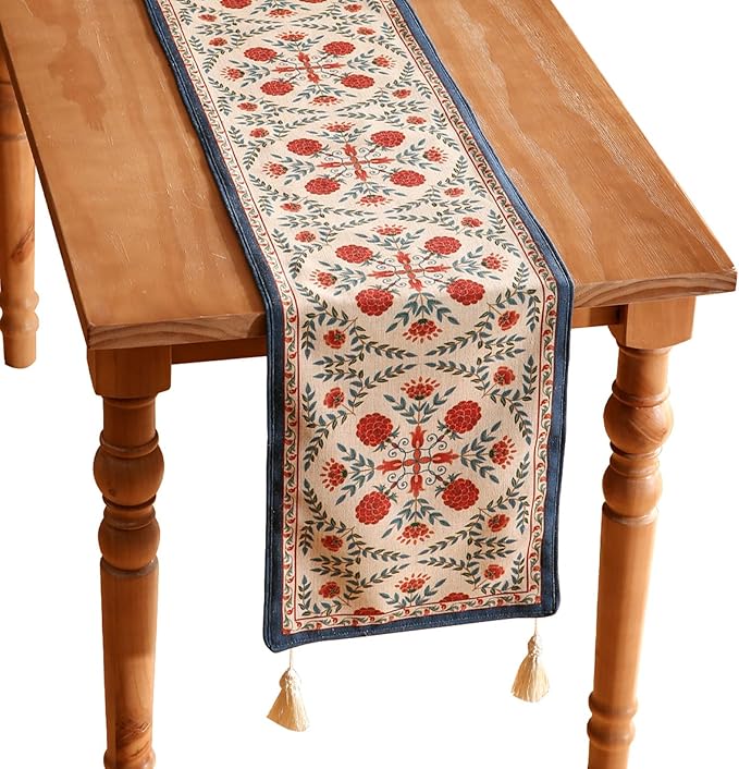 patdrea Designer Vintage Bright Farmhouse Extra Long Linen Table Runner 118 by Welcometopatdrea