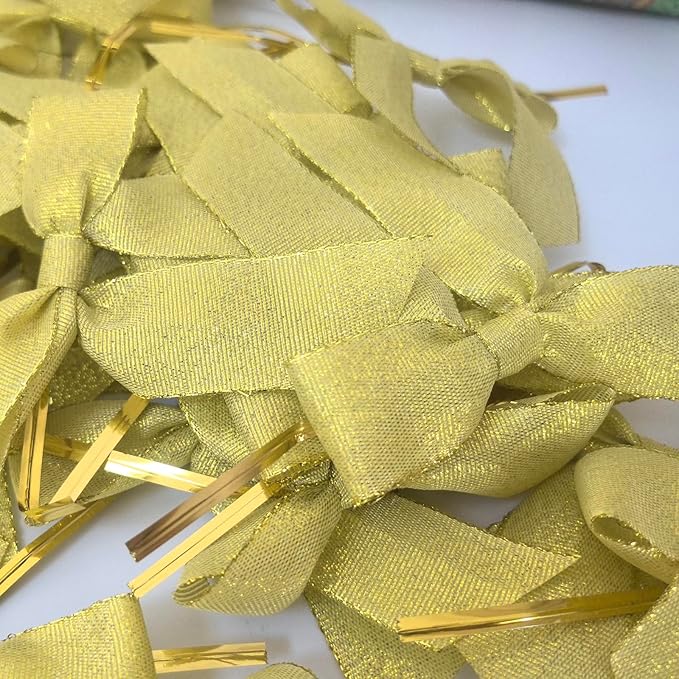 50pcs 3-1/2" Metallic Gold Satin Ribbon Bows - Image 5