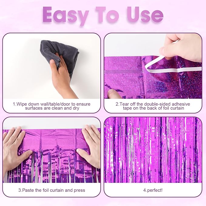 2 Pack Purple Tinsel Foil Fringe Curtains, Metallic Tinsel Party Streamers - Image 5