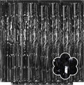 5 Pack Black Foil Curtain Backdrop 3.2ft x 9.8ft Metallic Tinsel Foil Fringe by Ohiyoo