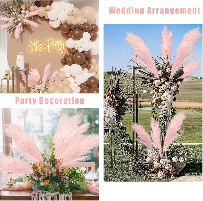 35" Pink Faux Pampas Grass Decor - Image 3