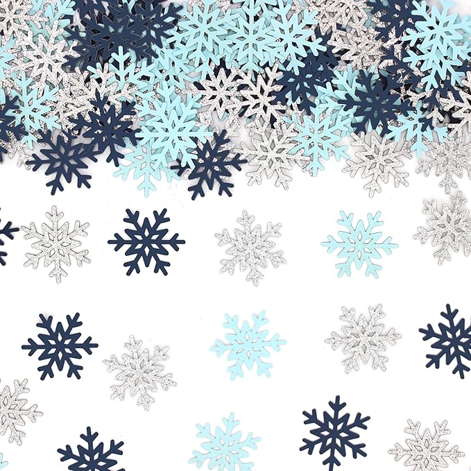 200PC Blue Silver Snowflakes Confetti Winter Wonderland Baby Shower Decorations by Vofrise