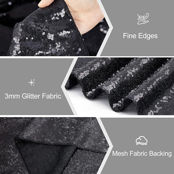 Sequin Table Runners 2 Pieces Black Table Runners 12x72Inch Glitter Dining - Image 4