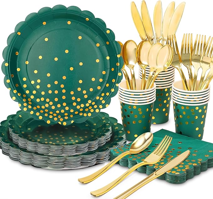 175Pcs Green and Gold Party Decoration by LOOWVY