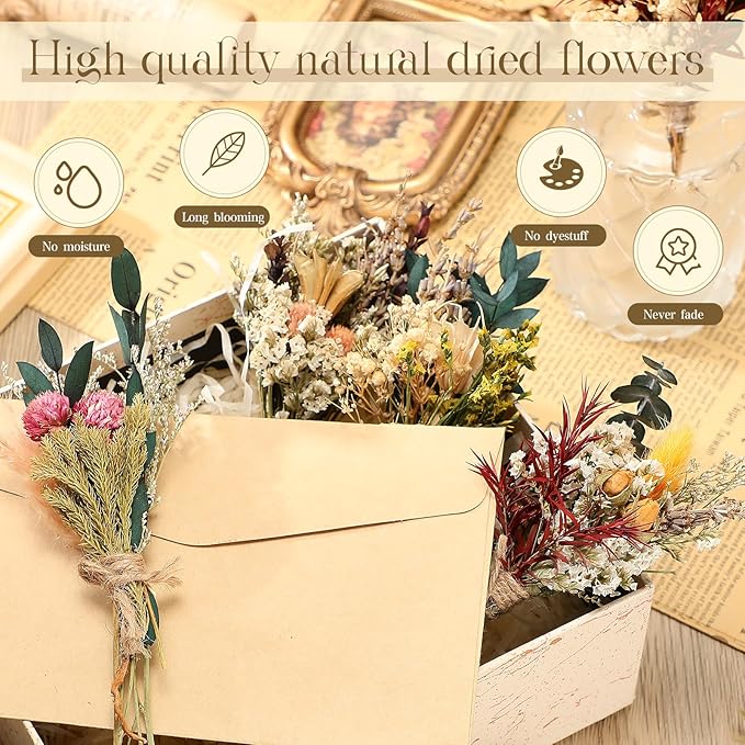 Layhit 12 Pack Boho Dried Flower Bouquet Mini Wedding Handmade Dry Flowers Decor - Image 3