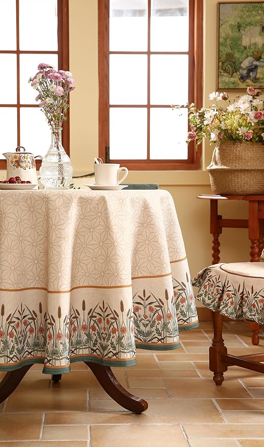 patdrea Designer Vintage Linen Round Table Cloth, Anti-Wrinkle Breathable - Image 9