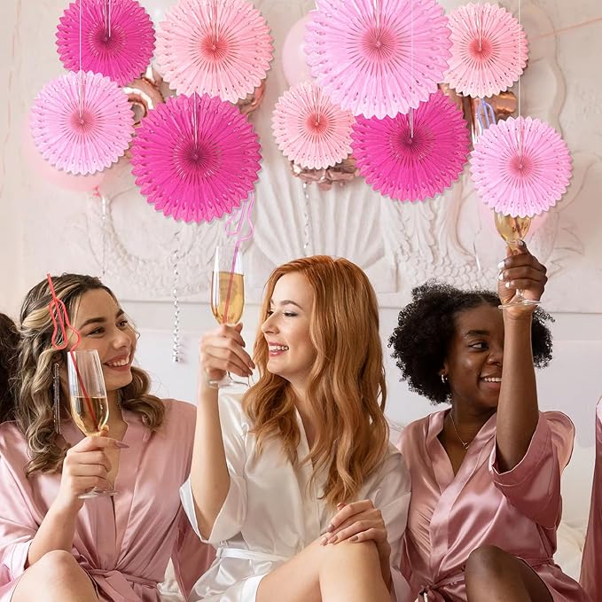 18 Pcs Pink Kit Hanging Honeycomb Paper Fans, Round Paper Fan Decorations - Image 4