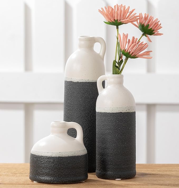 Sullivans Jug Vase Set, Two Tone White and Grey Texture Farmhouse Decor - Image 4