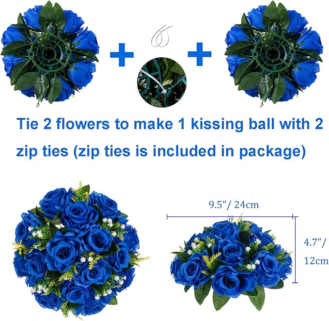 BLOSMON Royal Blue Flowers for Decoration: 10 Pcs Fake Roses Kissing Balls for - Image 4