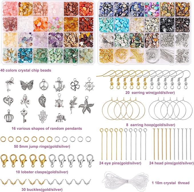 QUEFE 720pcs Crystal Chips Beads Ring Making Kit, 40 Colors Crystal Chips and - Image 3