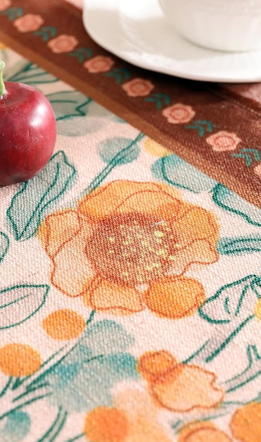 Designer Vintage Orange Floral Table Runner, French Farmhouse Soft Linen Table - Image 3
