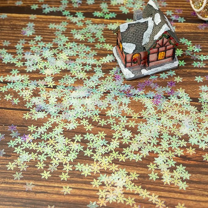 2000pcs/50g Christmas Snowflakes Confetti Decorations, Iridescent Snowflake - Image 5