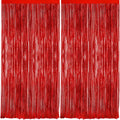 2Pack Red Foil Fringe Curtain, Glitter Red Metallic Tinsel Foil Fringe Curtains by GCBPartyDecorations