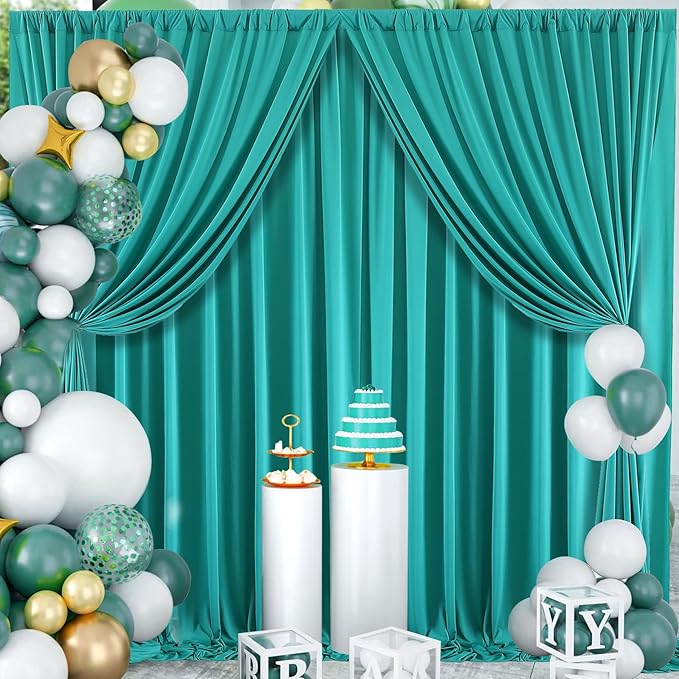 10 ft x 40 ft WWrinkle Free Turquoise Backdrop Curtain - Image 6