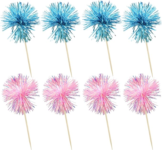 Ephlyn 30Pcs Foil Firework Cupcake Toppers Sparkle Tinsel Cupcake Picks Happy - Image 3