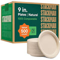100% Compostable Paper Plates 9 Inch Heavy-Duty Dinner Plates by StackMan