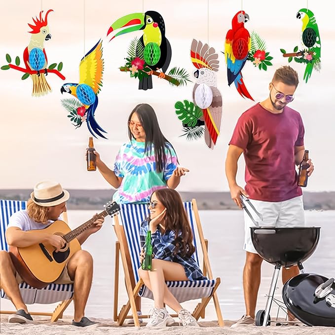 6 Pieces Tropical Birds Honeycomb Cutouts, Large Parrot Hanging Decor Parrot - Image 2
