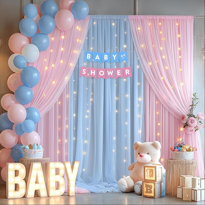 10×10ft Pink Blue Tulle Backdrop Curtain - Image 2
