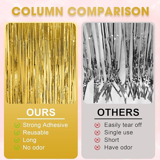 4 Pack Gold Foil Fringe Backdrop Curtains, Tinsel Streamers Birthday Party - Image 5